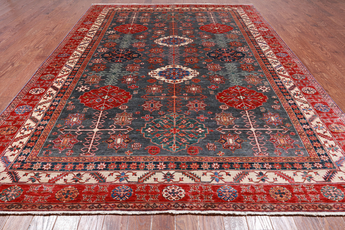 Grey Super Kazak Handmade Wool Rug - 9' 0" X 12' 5"