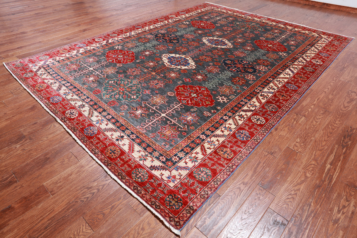 Grey Super Kazak Handmade Wool Rug - 9' 0" X 12' 5"