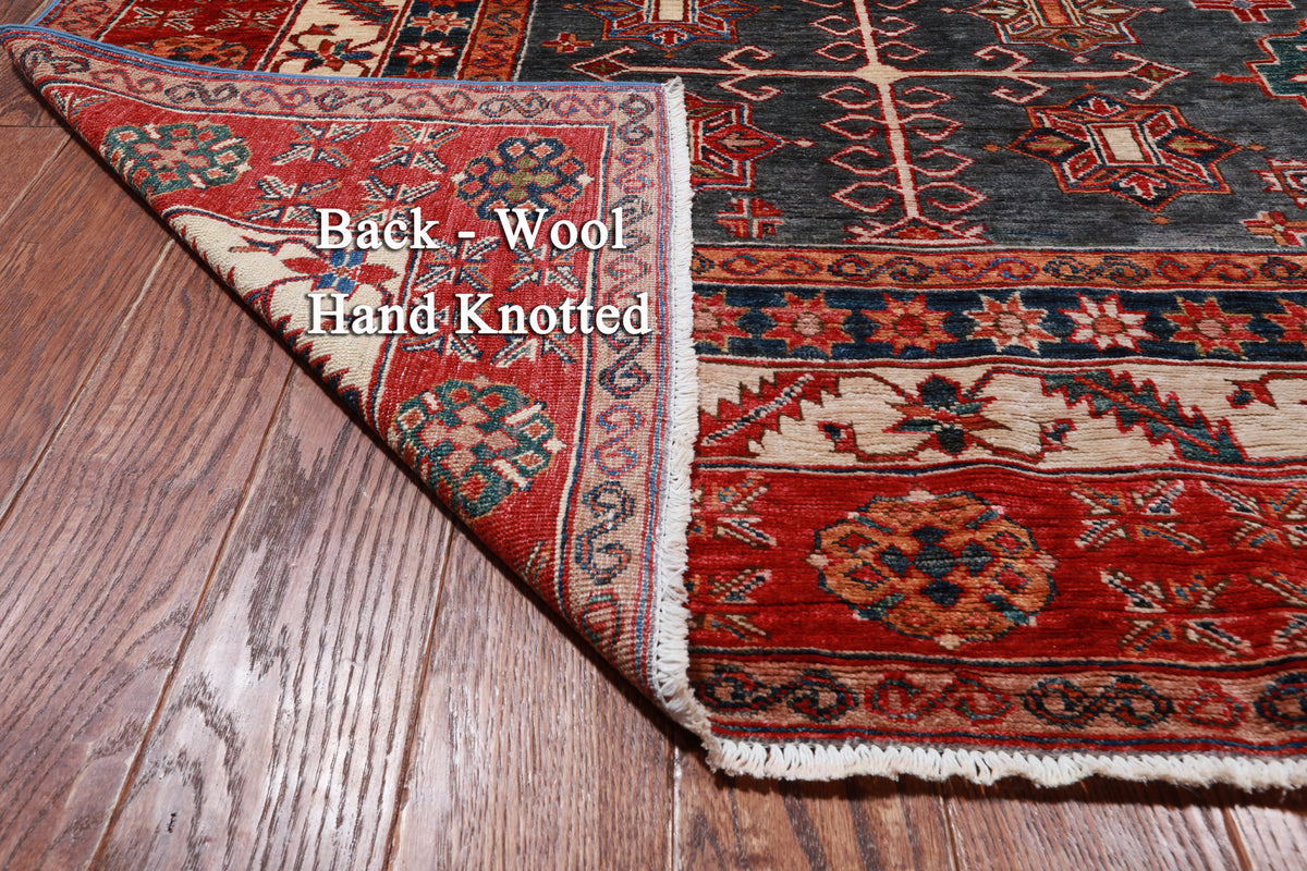 Grey Super Kazak Handmade Wool Rug - 9' 0" X 12' 5"