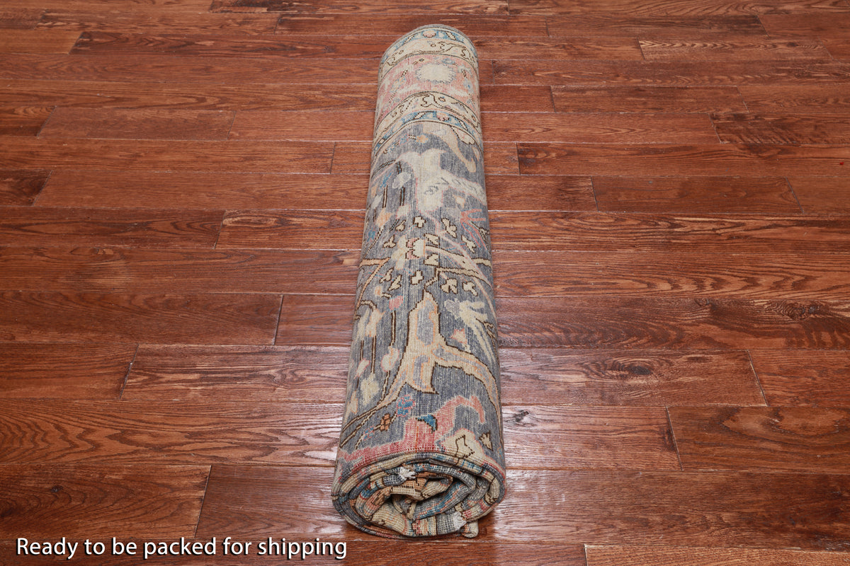 Grey Persian Antique Finish Zero Pile Handmade Wool Rug - 7' 9" X 10' 3"