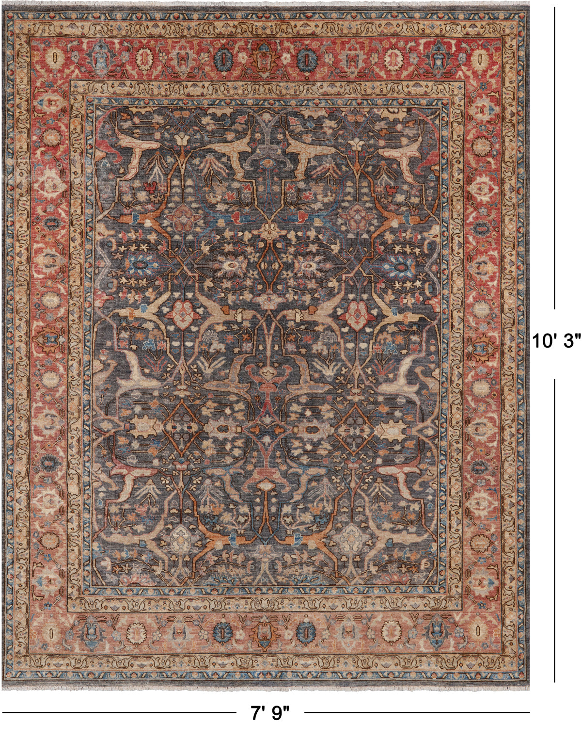 Grey Persian Antique Finish Zero Pile Handmade Wool Rug - 7' 9" X 10' 3"