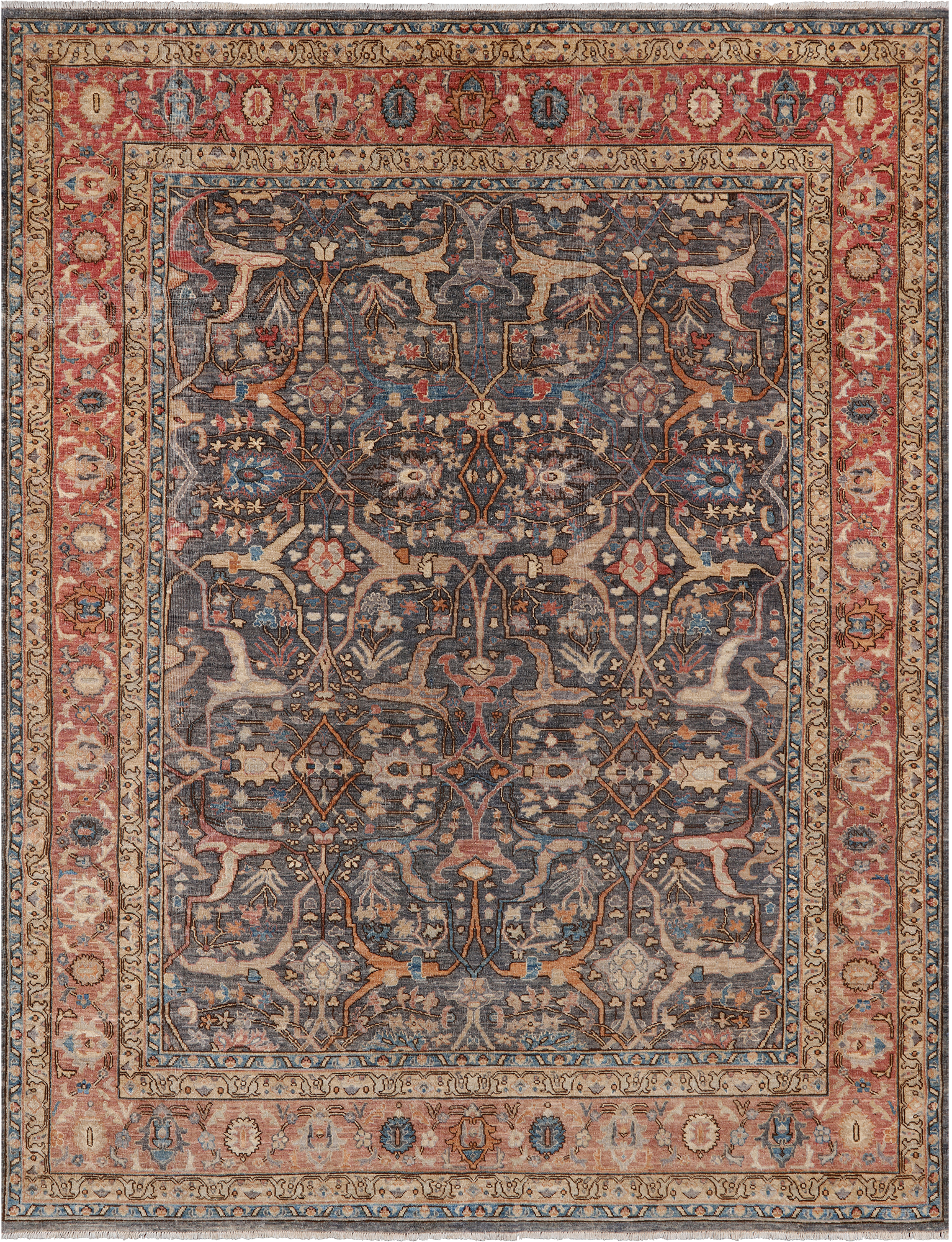 Grey Persian Antique Finish Zero Pile Handmade Wool Rug - 7' 9" X 10' 3"
