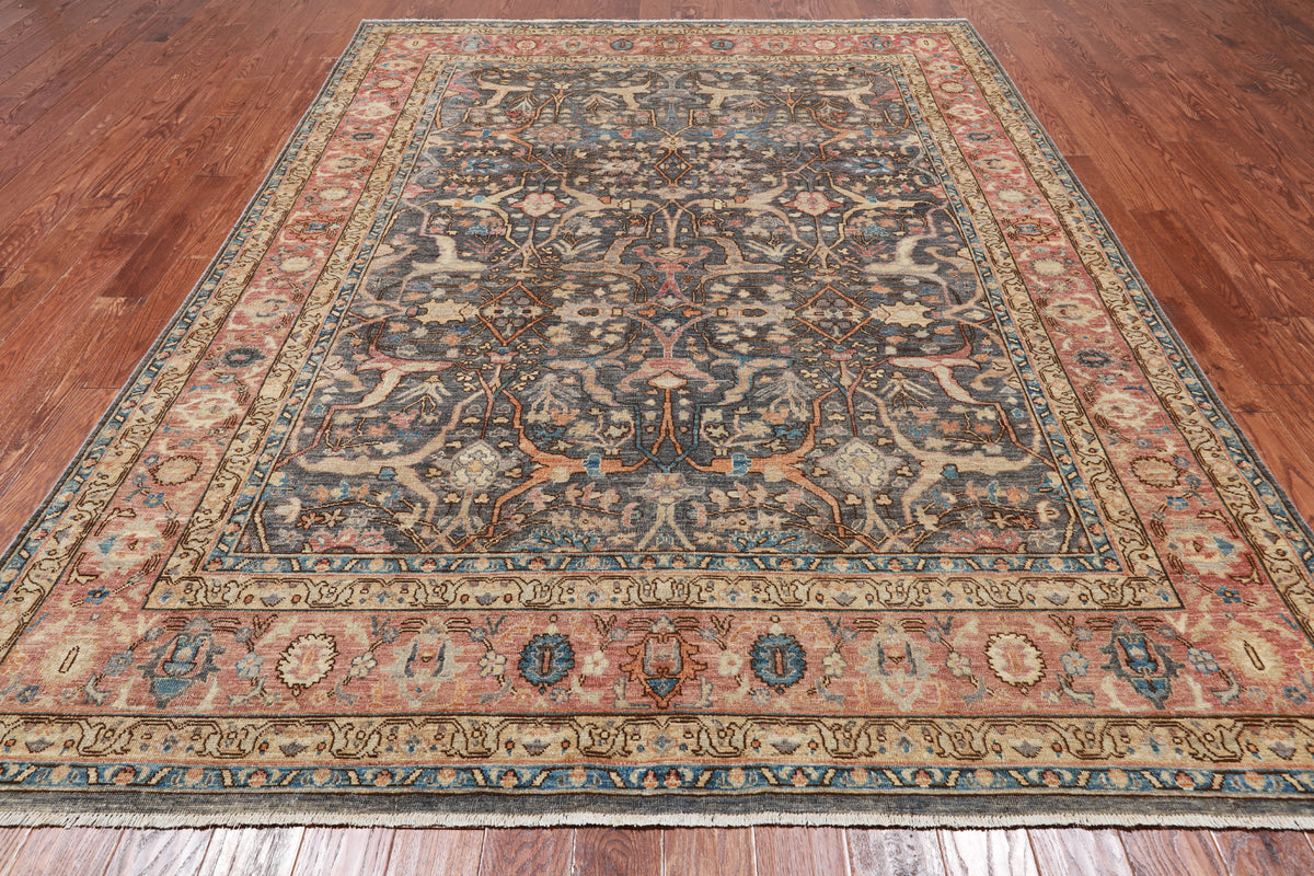 Grey Persian Antique Finish Zero Pile Handmade Wool Rug - 7' 9" X 10' 3"