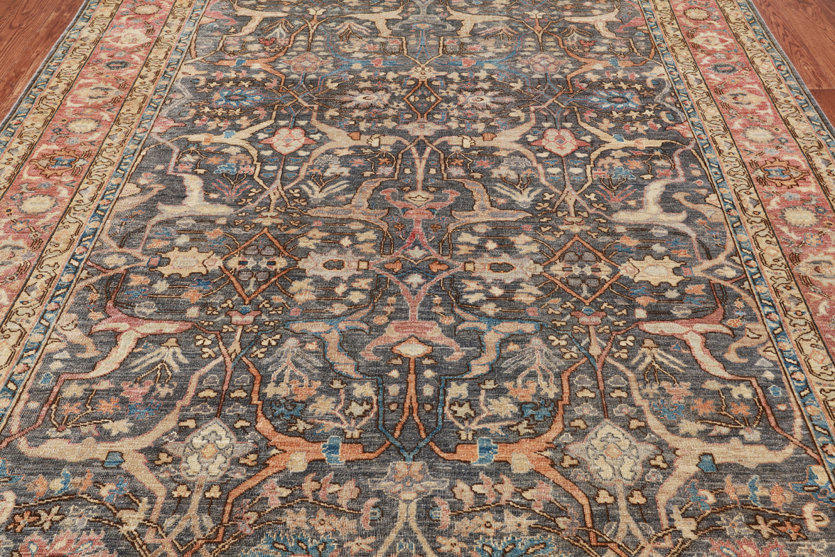 Grey Persian Antique Finish Zero Pile Handmade Wool Rug - 7' 9" X 10' 3"