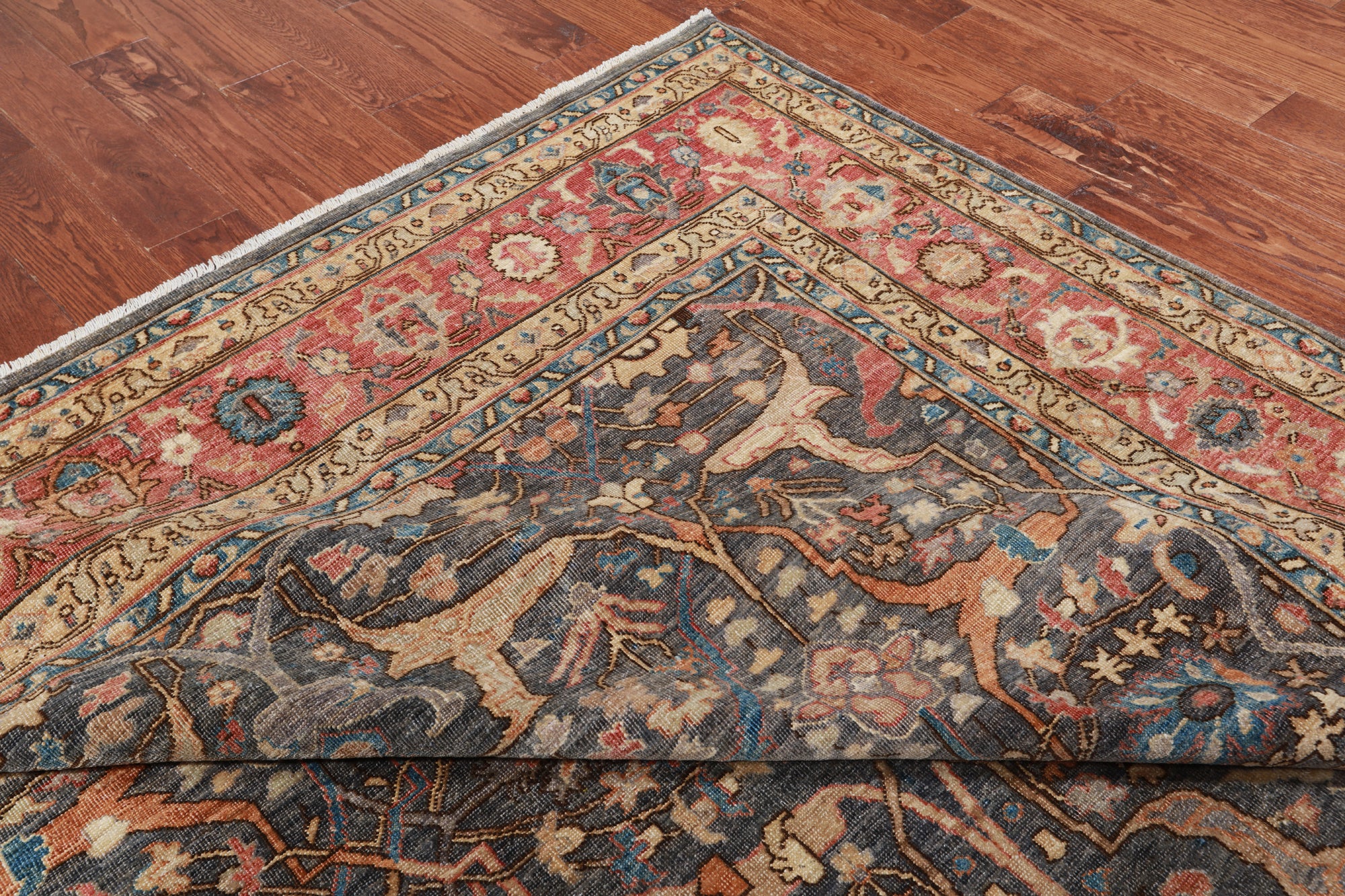 Grey Persian Antique Finish Zero Pile Handmade Wool Rug - 7' 9" X 10' 3"