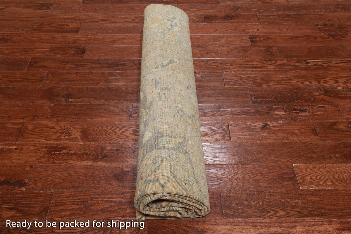 Grey Persian Antique Finish Zero Pile Hand Knotted Wool Rug - 8' 10" X 11' 9"