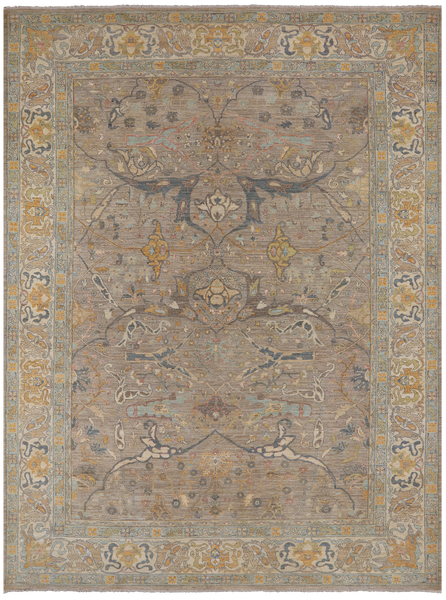 Grey Persian Antique Finish Zero Pile Hand Knotted Wool Rug - 8' 10" X 11' 9"