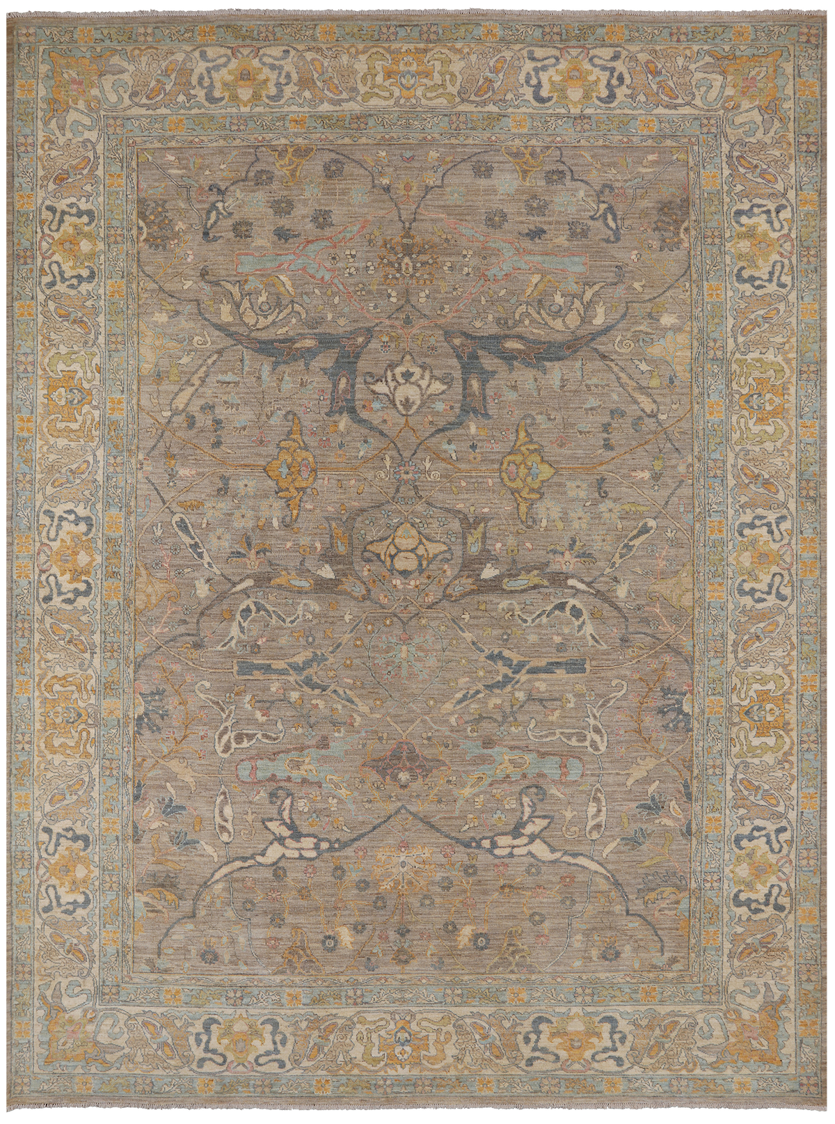 Grey Persian Antique Finish Zero Pile Hand Knotted Wool Rug - 8' 10" X 11' 9"