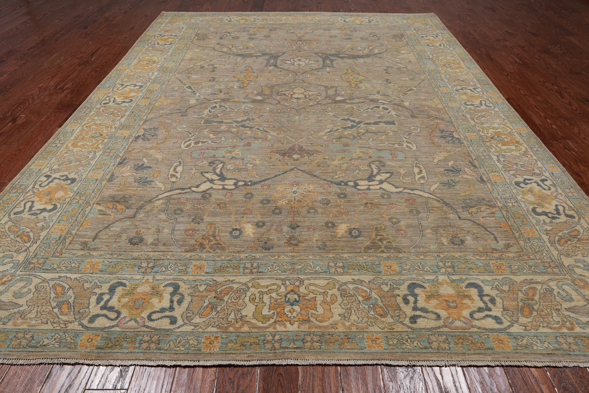 Grey Persian Antique Finish Zero Pile Hand Knotted Wool Rug - 8' 10" X 11' 9"