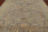 Grey Persian Antique Finish Zero Pile Hand Knotted Wool Rug - 8' 10" X 11' 9"