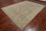 Grey Persian Antique Finish Zero Pile Hand Knotted Wool Rug - 8' 10" X 11' 9"