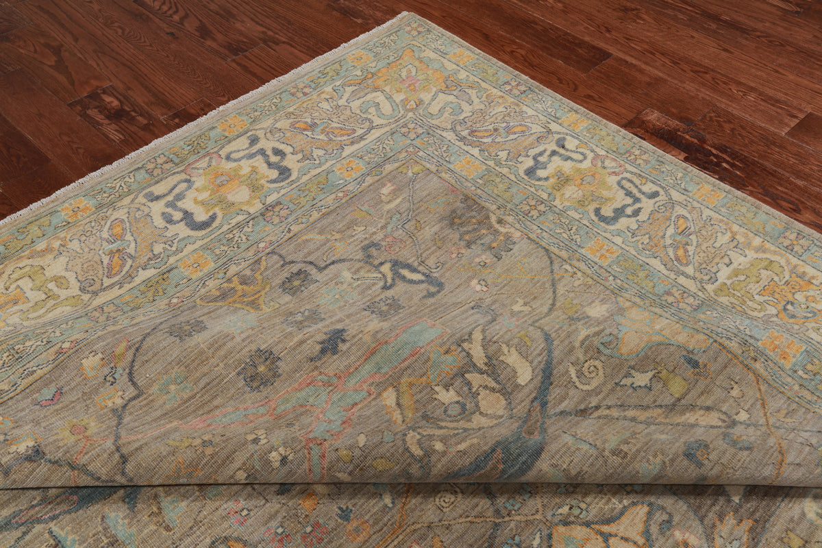 Grey Persian Antique Finish Zero Pile Hand Knotted Wool Rug - 8' 10" X 11' 9"