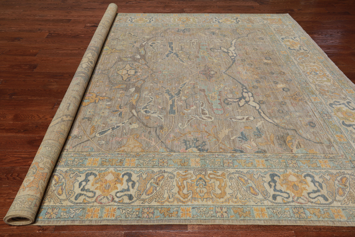 Grey Persian Antique Finish Zero Pile Hand Knotted Wool Rug - 8' 10" X 11' 9"