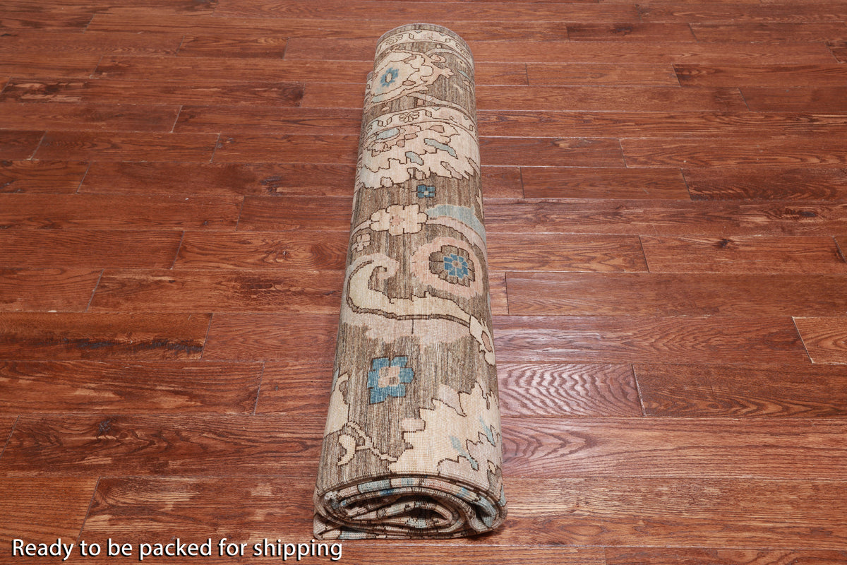 Brown Persian Antique Finish Zero Pile Handmade Wool Rug - 8' 11" X 11' 8"