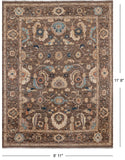 Brown Persian Antique Finish Zero Pile Handmade Wool Rug - 8' 11" X 11' 8"