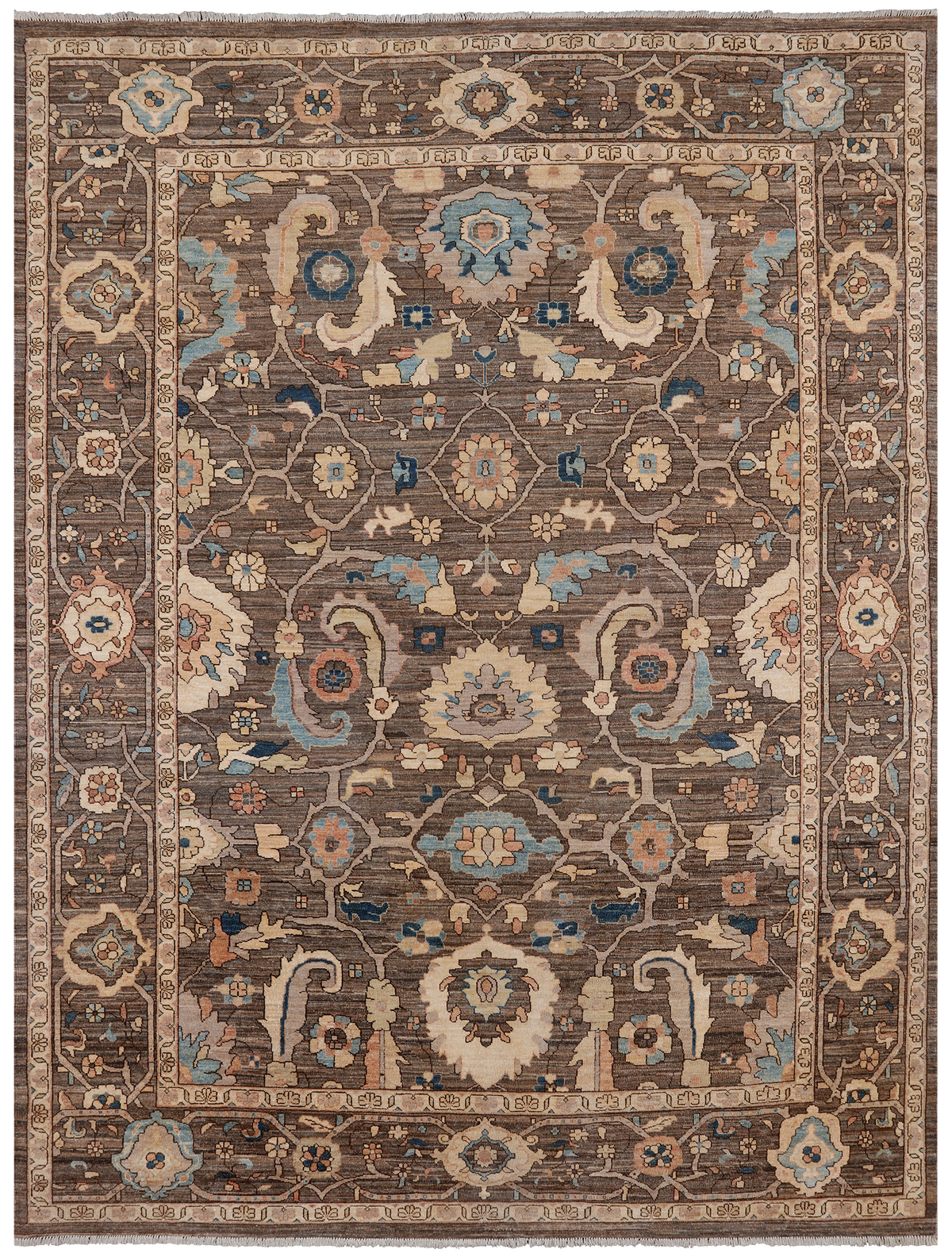 Brown Persian Antique Finish Zero Pile Handmade Wool Rug - 8' 11" X 11' 8"