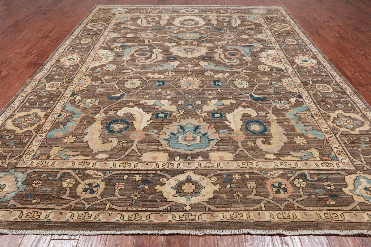 Brown Persian Antique Finish Zero Pile Handmade Wool Rug - 8' 11" X 11' 8"