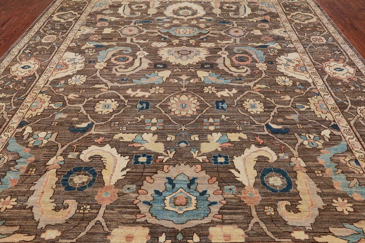 Brown Persian Antique Finish Zero Pile Handmade Wool Rug - 8' 11" X 11' 8"