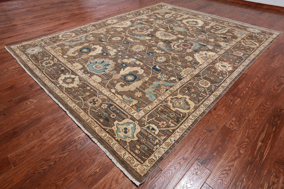 Brown Persian Antique Finish Zero Pile Handmade Wool Rug - 8' 11" X 11' 8"