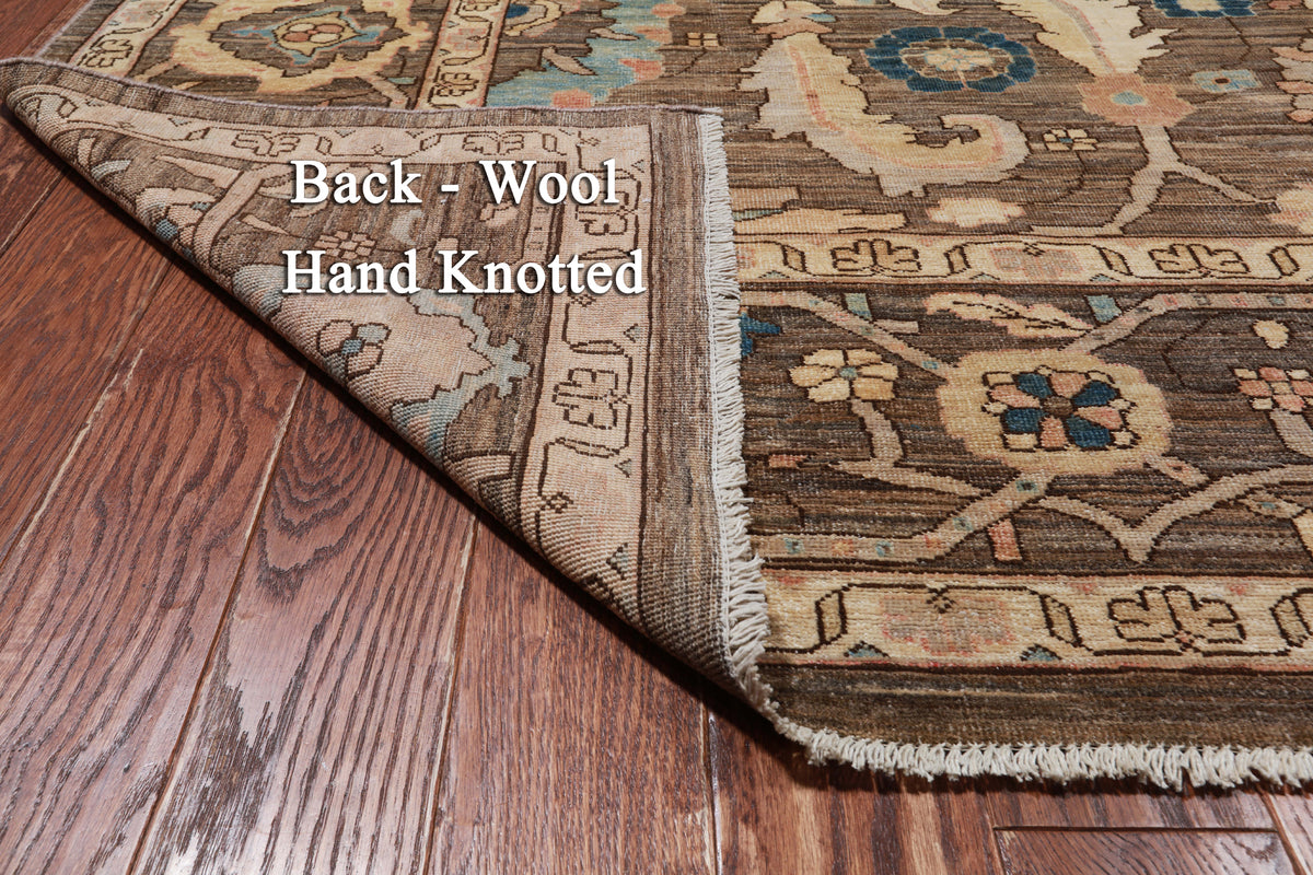 Brown Persian Antique Finish Zero Pile Handmade Wool Rug - 8' 11" X 11' 8"