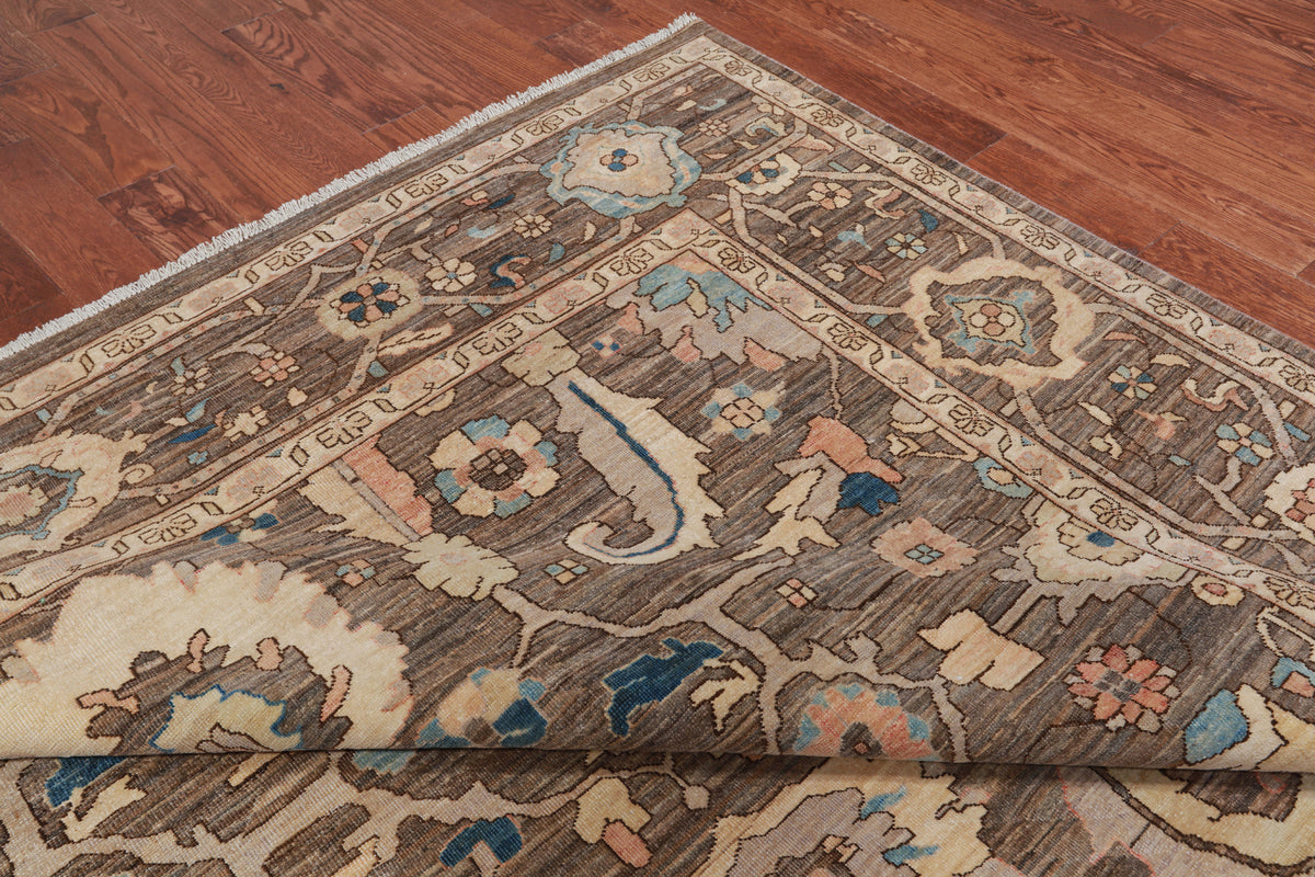 Brown Persian Antique Finish Zero Pile Handmade Wool Rug - 8' 11" X 11' 8"