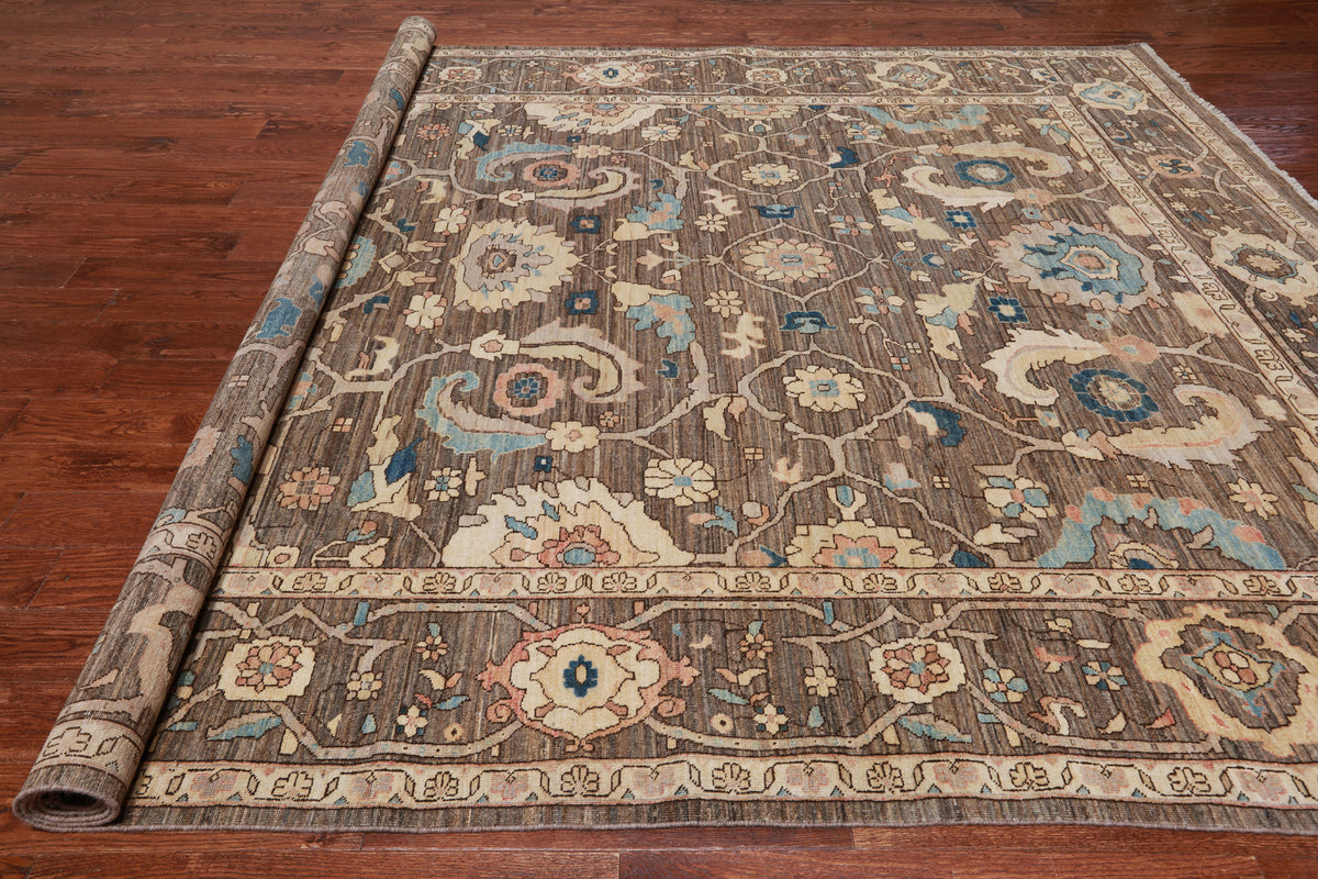 Brown Persian Antique Finish Zero Pile Handmade Wool Rug - 8' 11" X 11' 8"
