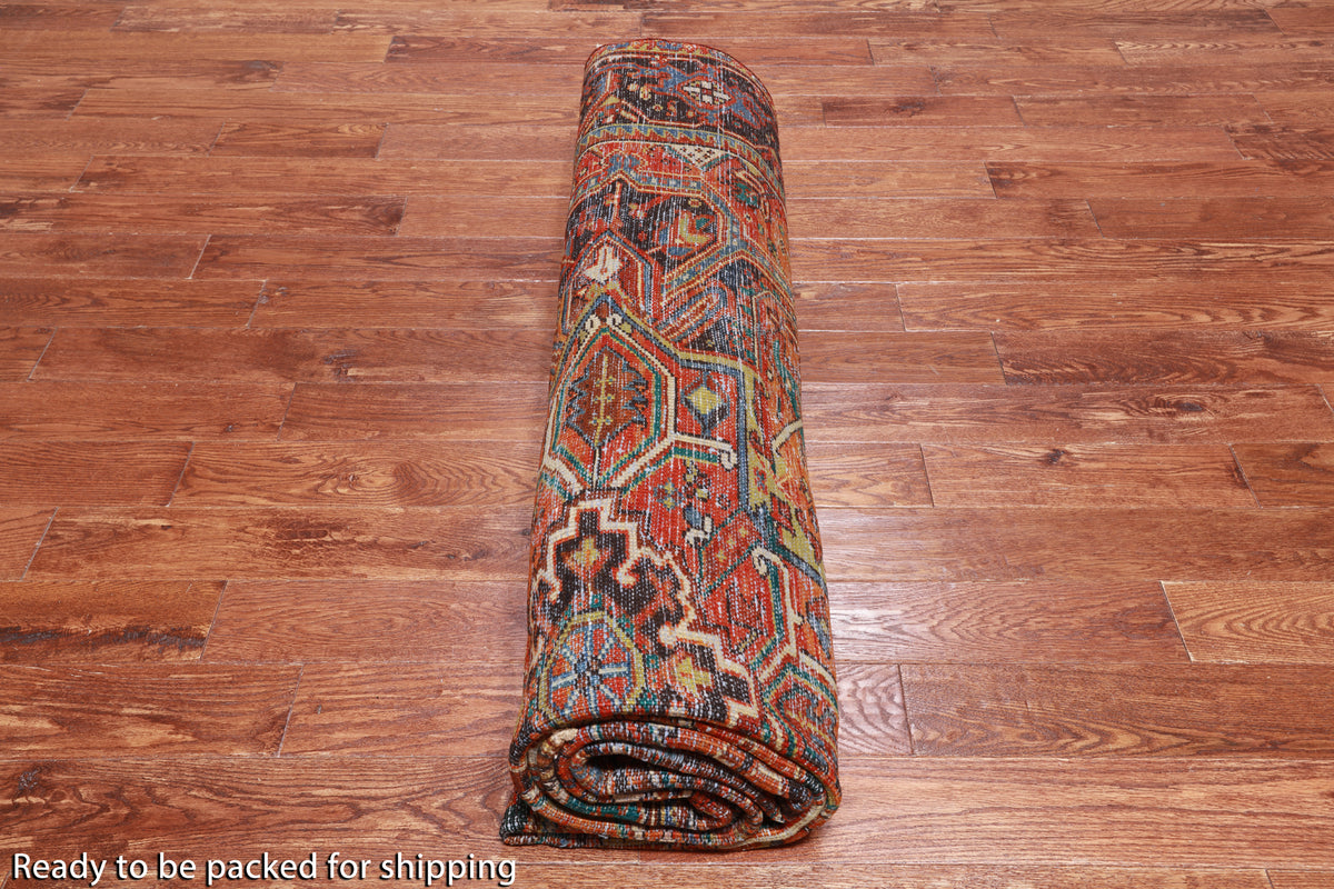 Orange Vintage Persian Heriz Serapi Handmade Wool Rug - 9' 6" X 12' 1"