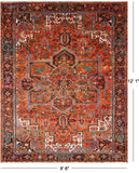 Orange Vintage Persian Heriz Serapi Handmade Wool Rug - 9' 6" X 12' 1"