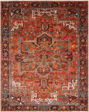 Orange Vintage Persian Heriz Serapi Handmade Wool Rug - 9' 6" X 12' 1"