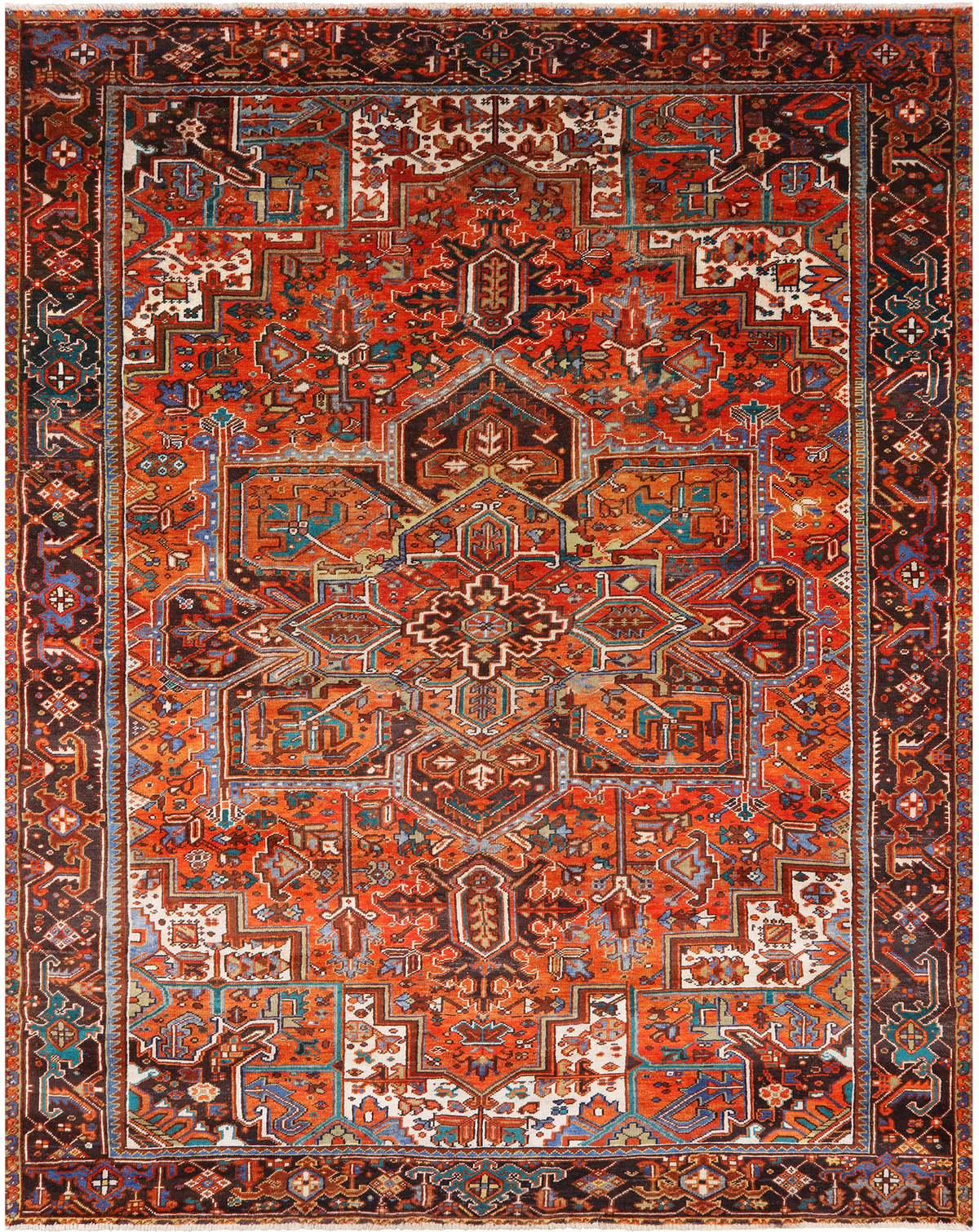 Orange Vintage Persian Heriz Serapi Handmade Wool Rug - 9' 6" X 12' 1"