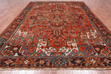 Orange Vintage Persian Heriz Serapi Handmade Wool Rug - 9' 6" X 12' 1"