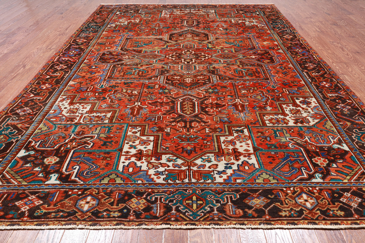 Orange Vintage Persian Heriz Serapi Handmade Wool Rug - 9' 6" X 12' 1"