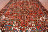 Orange Vintage Persian Heriz Serapi Handmade Wool Rug - 9' 6" X 12' 1"