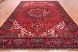 Red Vintage Persian Heriz Serapi Hand Knotted Wool Rug - 9' 11" X 12' 10"