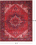 Red Vintage Persian Heriz Serapi Hand Knotted Wool Rug - 9' 11" X 12' 10"