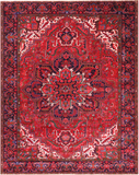 Red Vintage Persian Heriz Serapi Hand Knotted Wool Rug - 9' 11" X 12' 10"