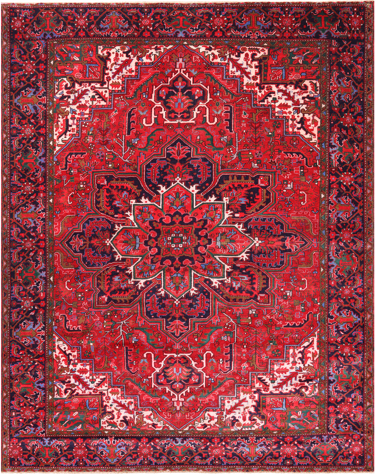 Red Vintage Persian Heriz Serapi Hand Knotted Wool Rug - 9' 11" X 12' 10"