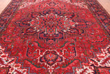Red Vintage Persian Heriz Serapi Hand Knotted Wool Rug - 9' 11" X 12' 10"