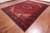 Red Vintage Persian Heriz Serapi Hand Knotted Wool Rug - 9' 11" X 12' 10"