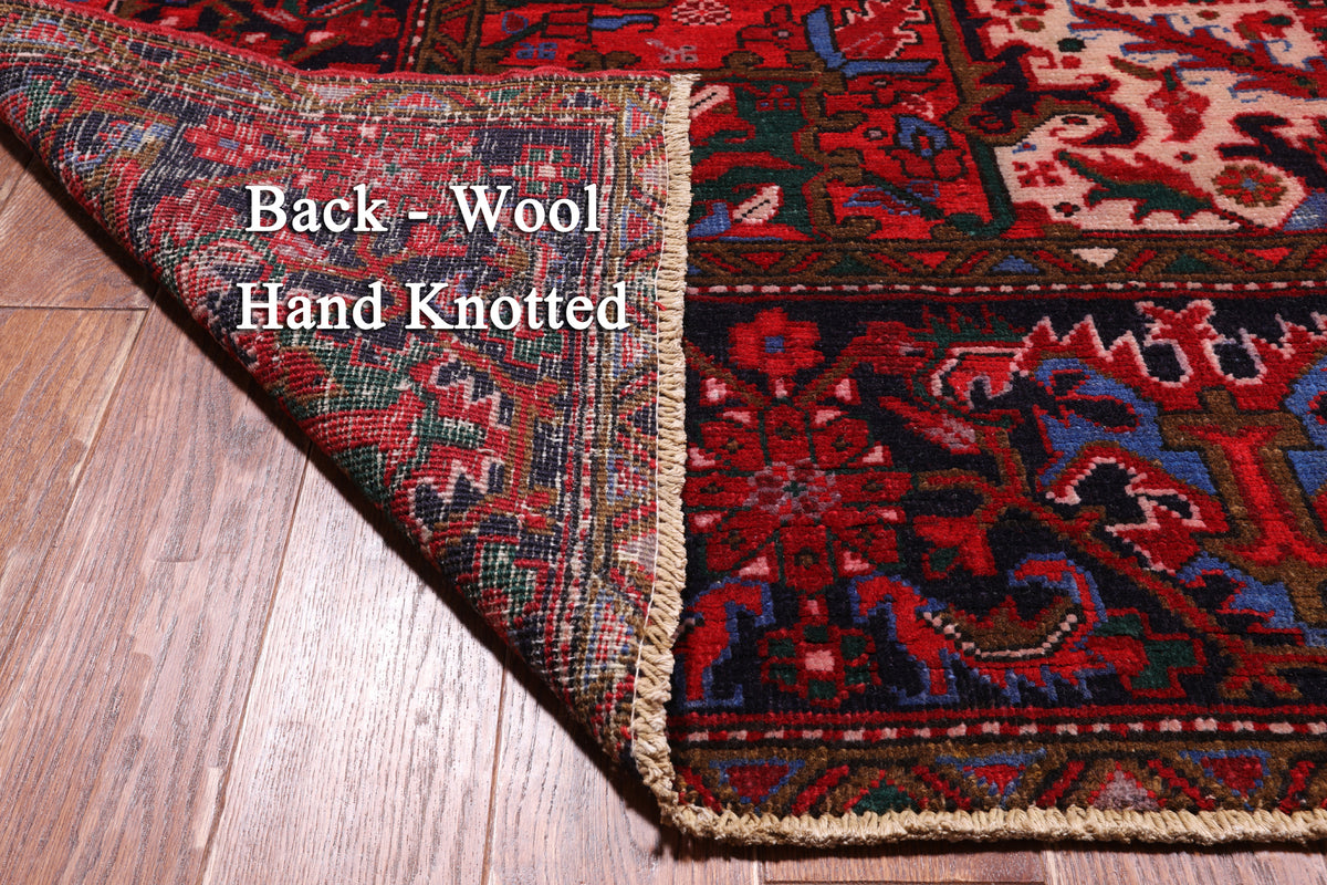 Red Vintage Persian Heriz Serapi Hand Knotted Wool Rug - 9' 11" X 12' 10"