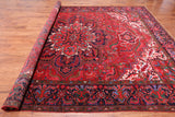 Red Vintage Persian Heriz Serapi Hand Knotted Wool Rug - 9' 11" X 12' 10"