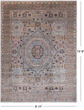 Grey Geometric Persian Mamluk Hand-Knotted Wool Rug - 9' 11" X 13' 9"