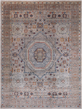 Grey Geometric Persian Mamluk Hand-Knotted Wool Rug - 9' 11" X 13' 9"