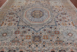 Grey Geometric Persian Mamluk Hand-Knotted Wool Rug - 9' 11" X 13' 9"