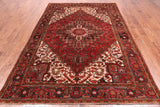 Rust Vintage Persian Heriz Serapi Hand-Knotted Wool Rug - 6' 5" X 9' 2"