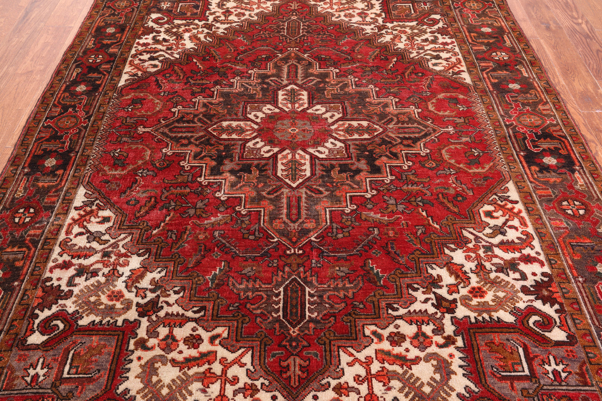 Rust Vintage Persian Heriz Serapi Hand-Knotted Wool Rug - 6' 5" X 9' 2"