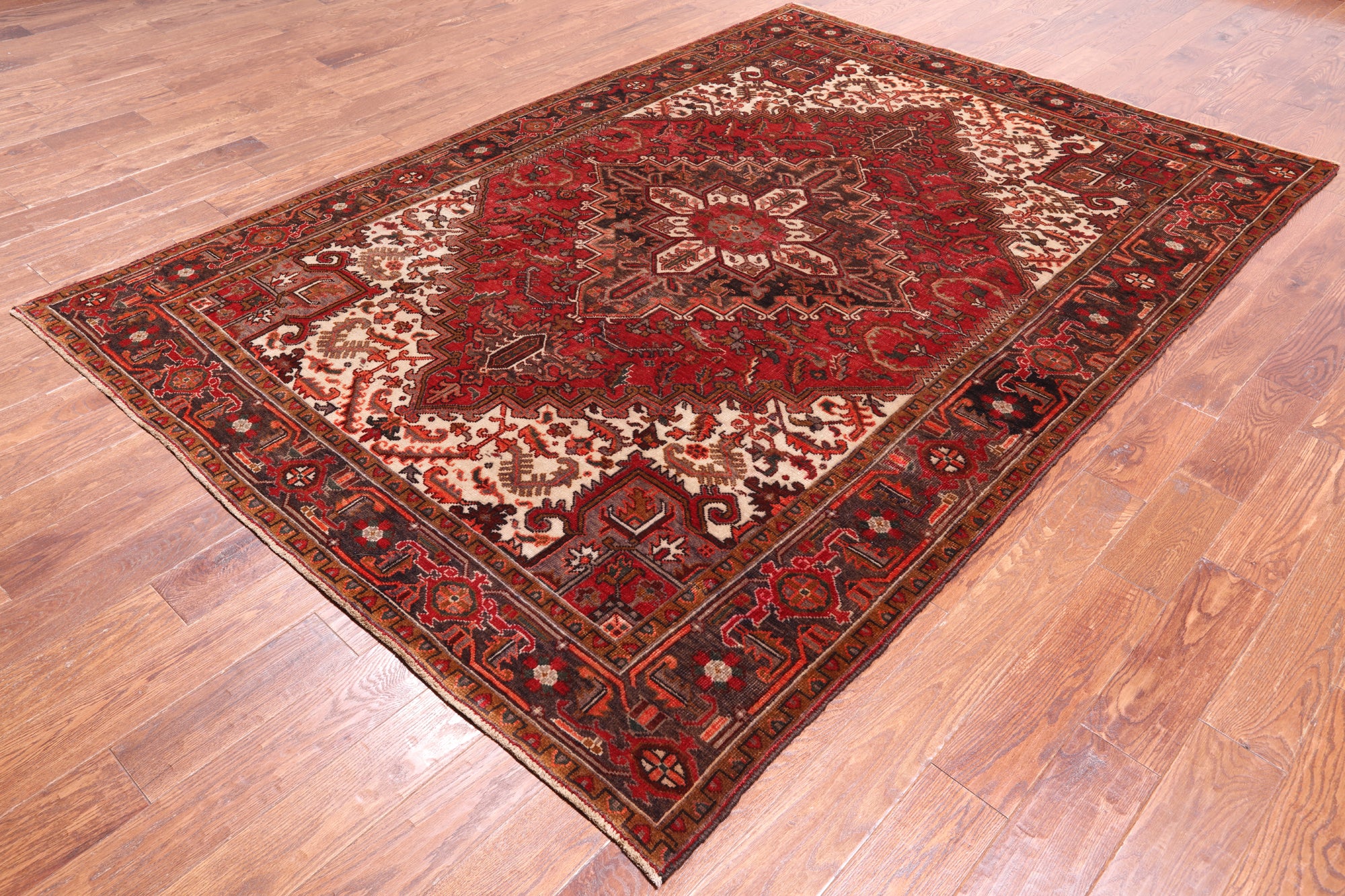 Rust Vintage Persian Heriz Serapi Hand-Knotted Wool Rug - 6' 5" X 9' 2"