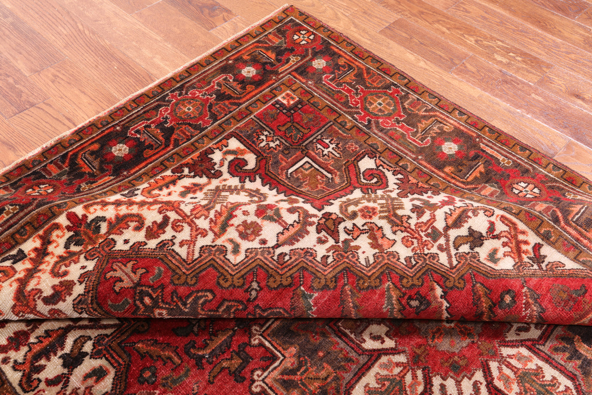 Rust Vintage Persian Heriz Serapi Hand-Knotted Wool Rug - 6' 5" X 9' 2"