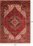 Rust Vintage Persian Heriz Serapi Hand-Knotted Wool Rug - 6' 5" X 9' 2"