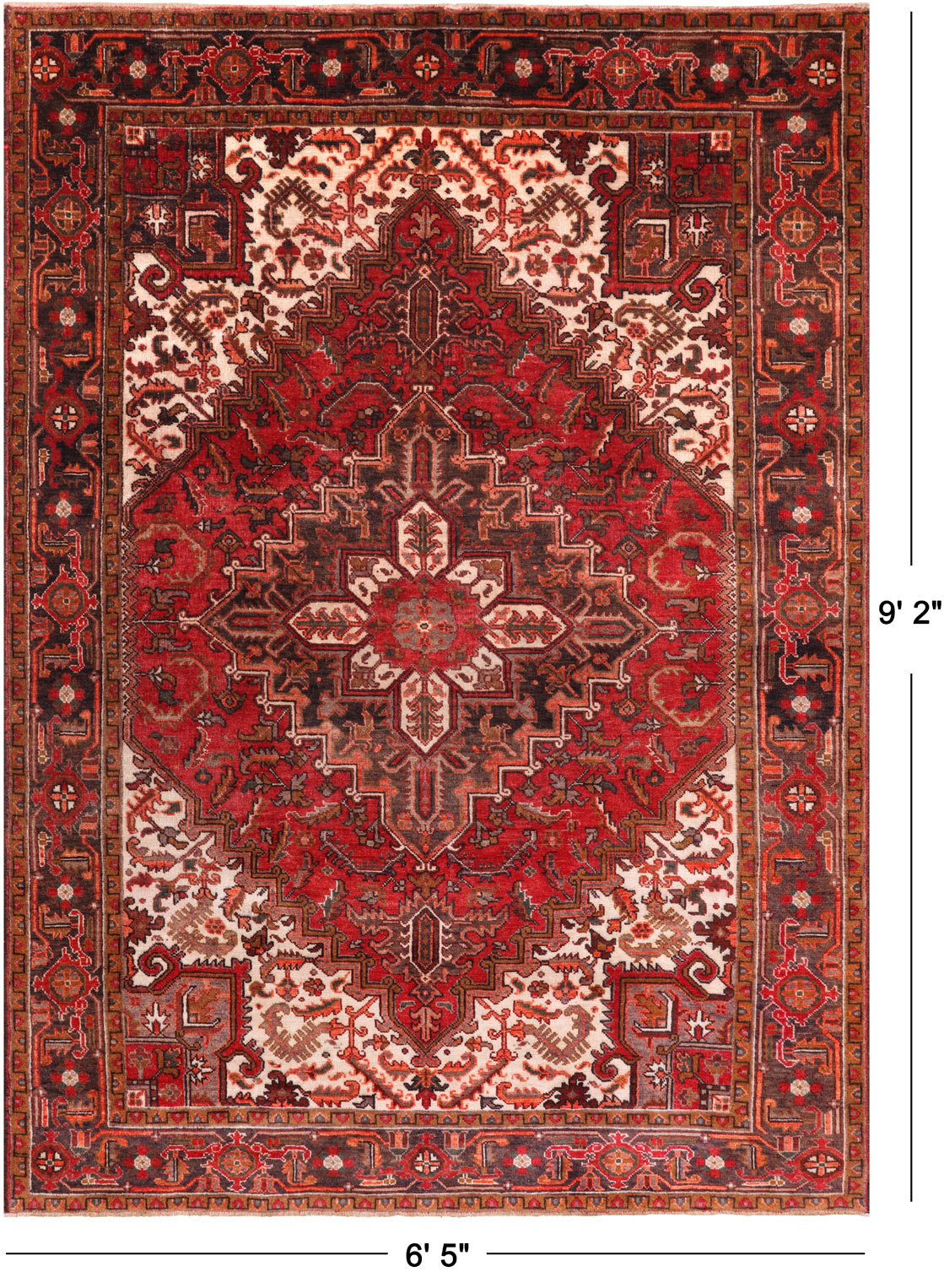 Rust Vintage Persian Heriz Serapi Hand-Knotted Wool Rug - 6' 5" X 9' 2"